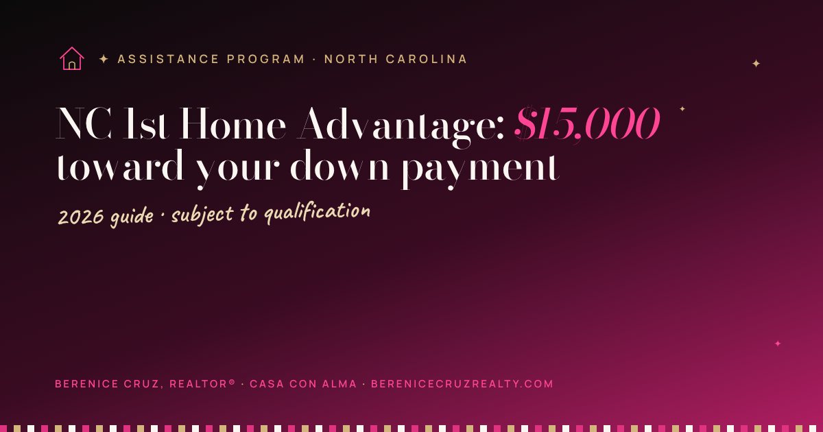 NC 1st Home Advantage: $15,000 toward your down payment — guide by Berenice Cruz, bilingual Realtor®
